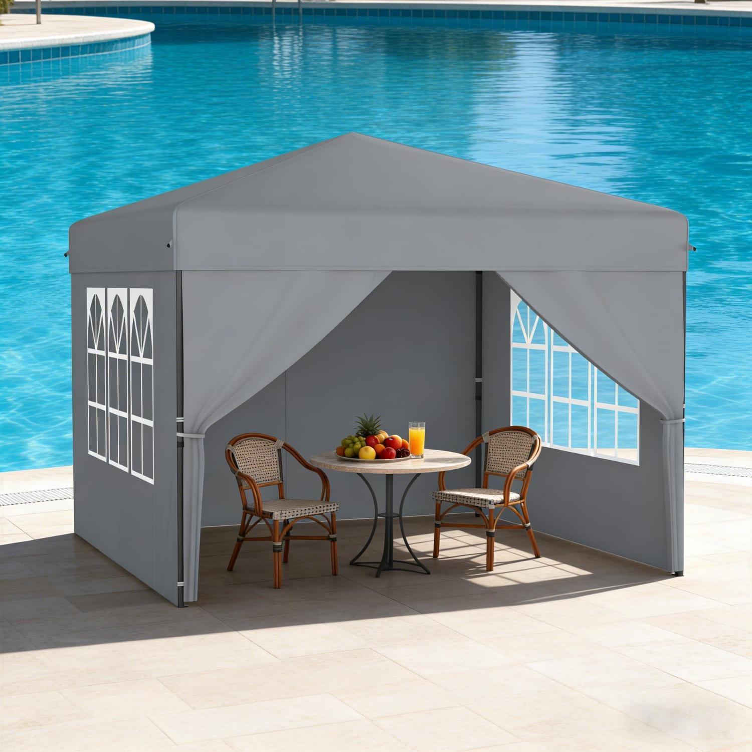 Faltpavillon 3x3m Wasserdicht, Höhenverstellbar, Mit 4 Seitenwänden