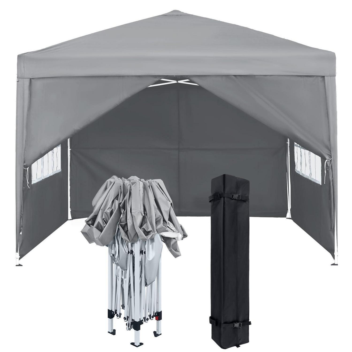 Faltpavillon 3x3m Mit Seitenteilen Und Fenstern, Wasserdicht, Uv-schutz, Grau