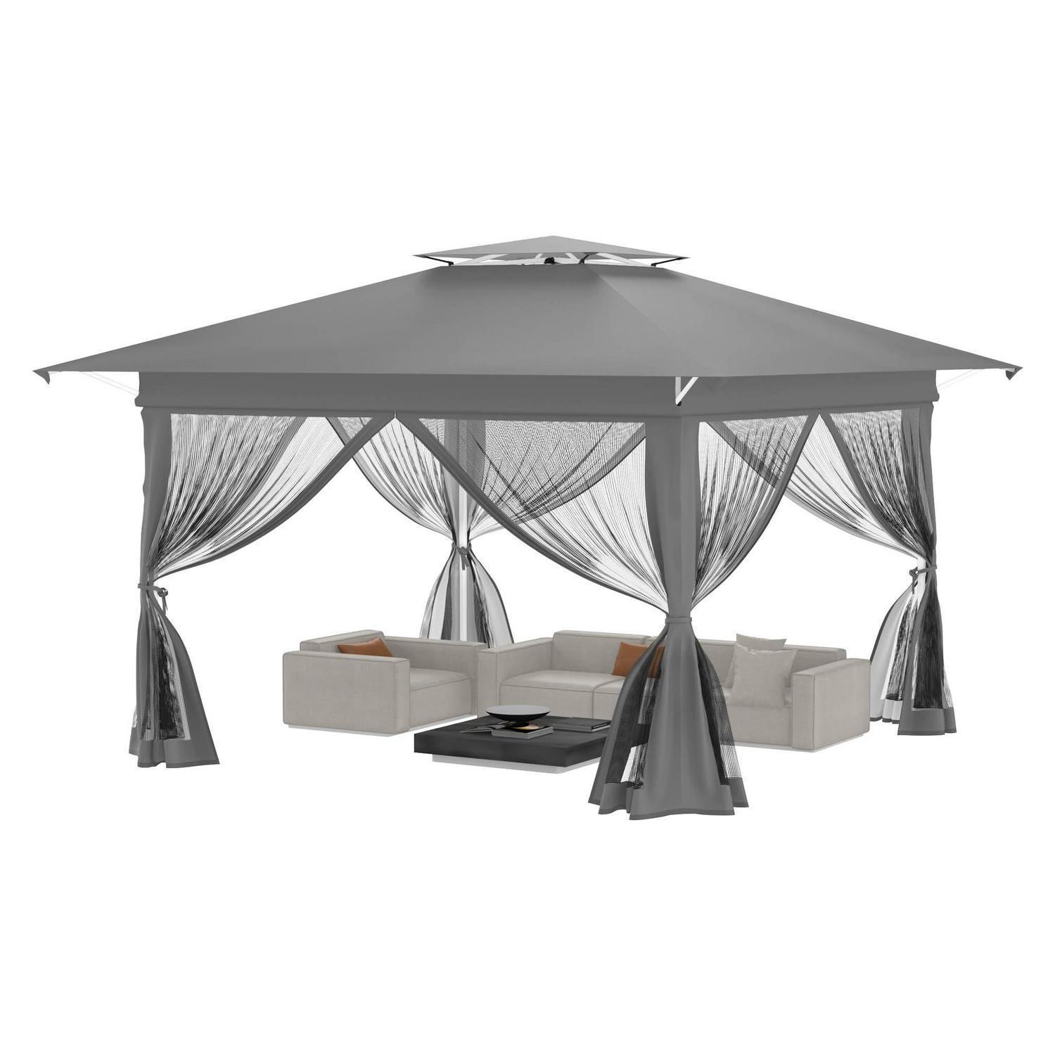 Faltpavillon 4x4m Mit Moskitonetz, Doppeldach, Höhenverstellbar