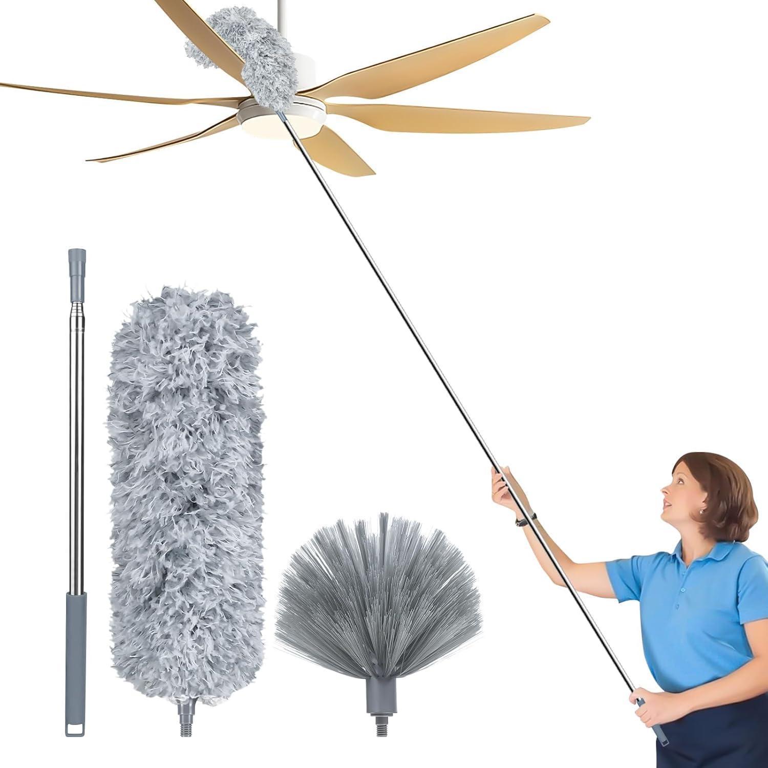 Teleskop Staubwedel Ausziehbar Bis 254cm, Waschbar, Für Hohe Decken & Spinnenweben (3 Stück, Grau)