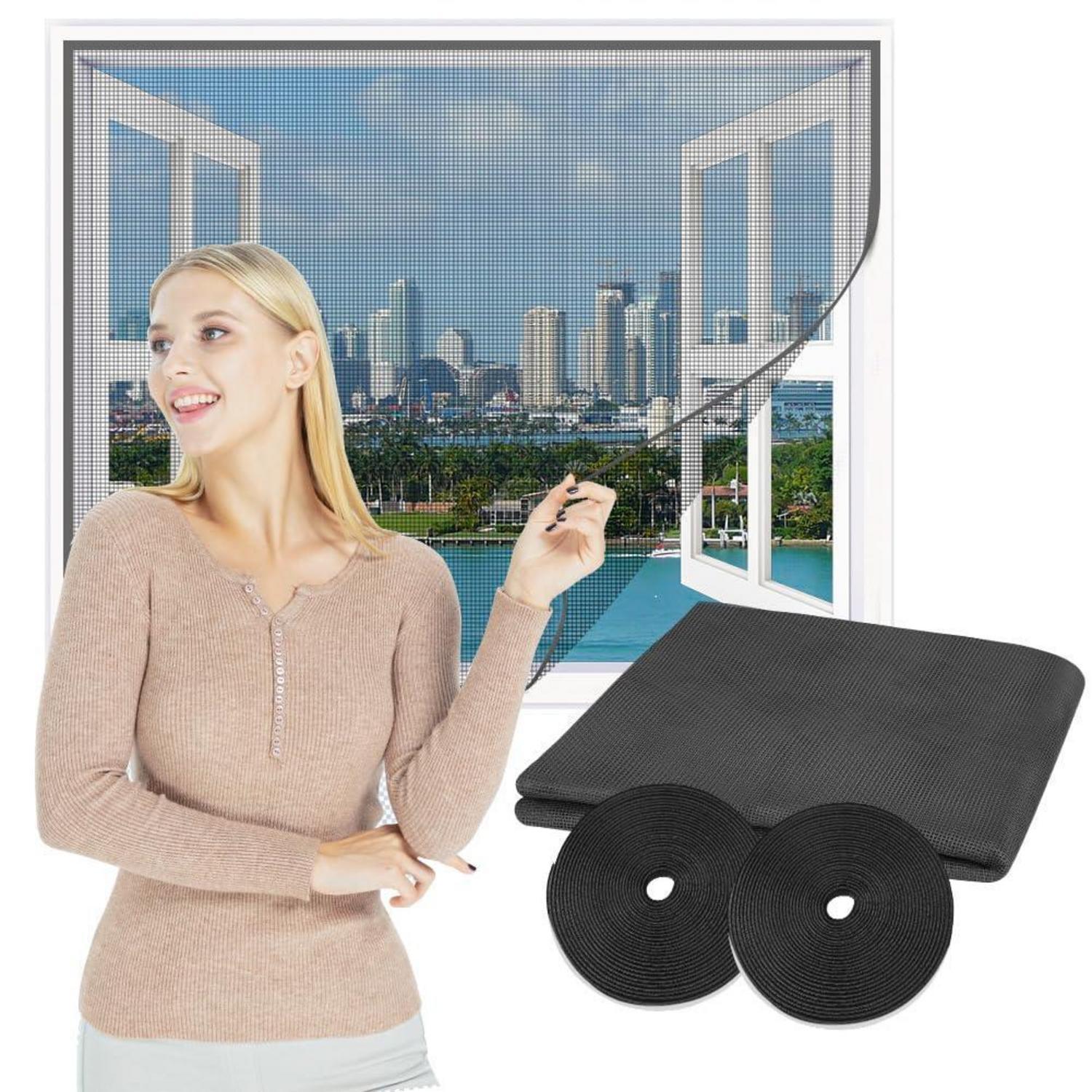 Fliegengitter Fenster 250x200cm Grau, Zuschneidbar, Mit Klettverschluss, Ohne Bohren