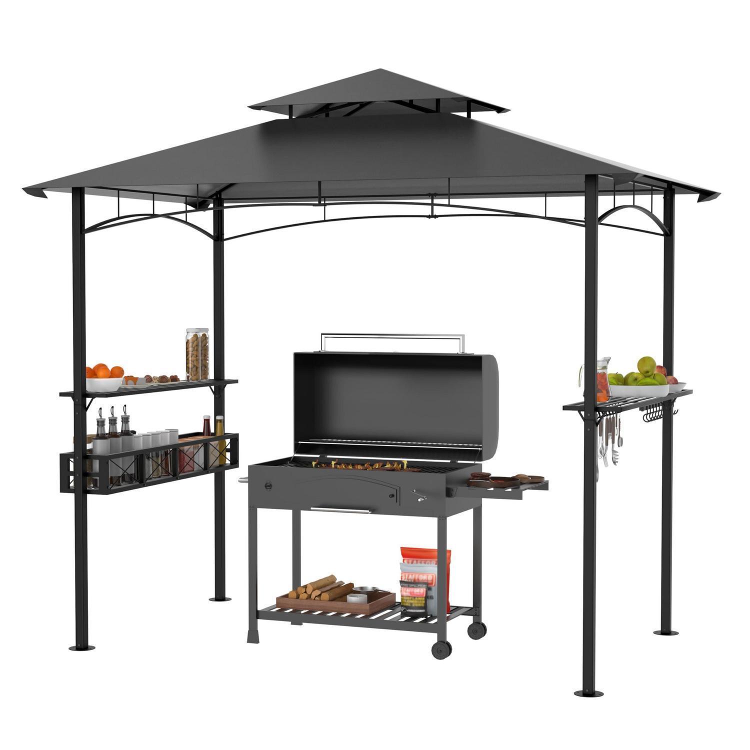 Grillpavillon Mit Doppel-dach, Wasserabweisend, Inkl. Stauraum, 245x153x250cm, Grau