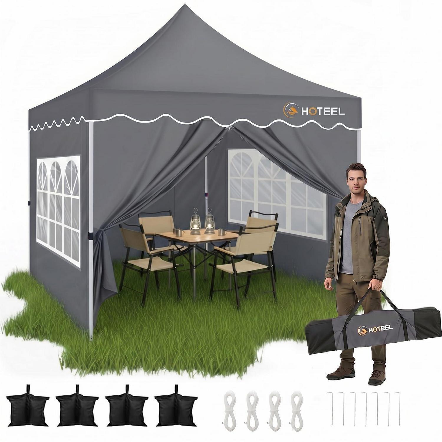 Faltpavillon 3x3m Grau Wasserdicht Mit 4 Seitenwänden Uv Schutz 50+