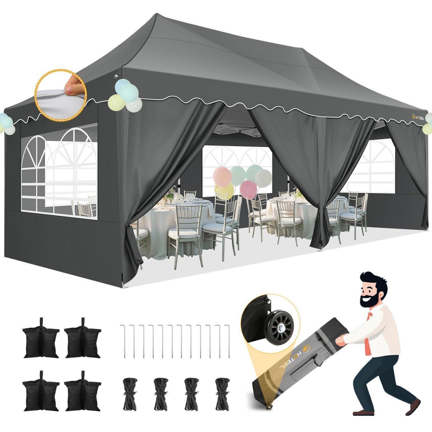 Faltpavillon 3x6m Grau Wasserdicht Uv50+ Mit 6 Seitenwänden & Sandsäcken