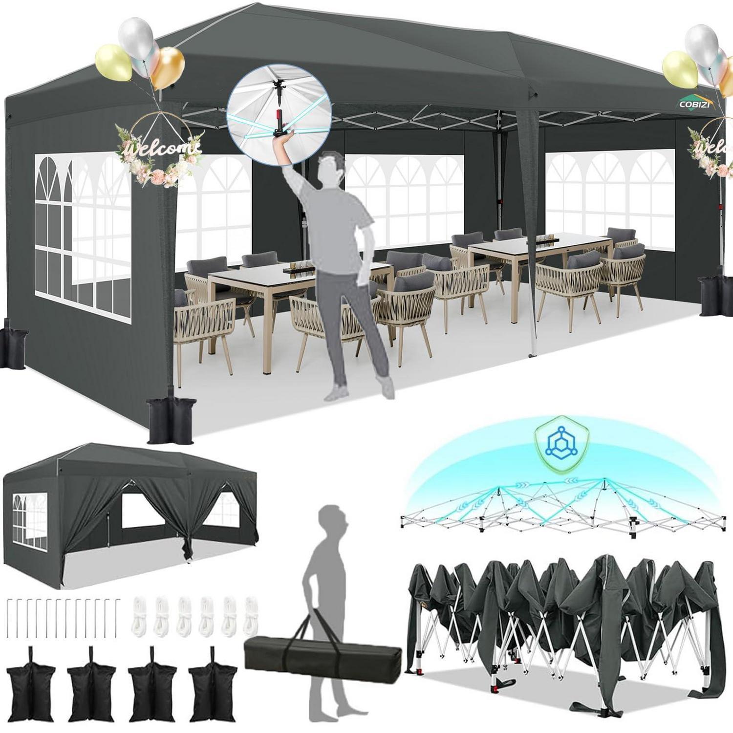 Faltpavillon 3x6m Wasserdicht Mit 6 Seitenwänden, One-push-aufbau, Nebliges Grau