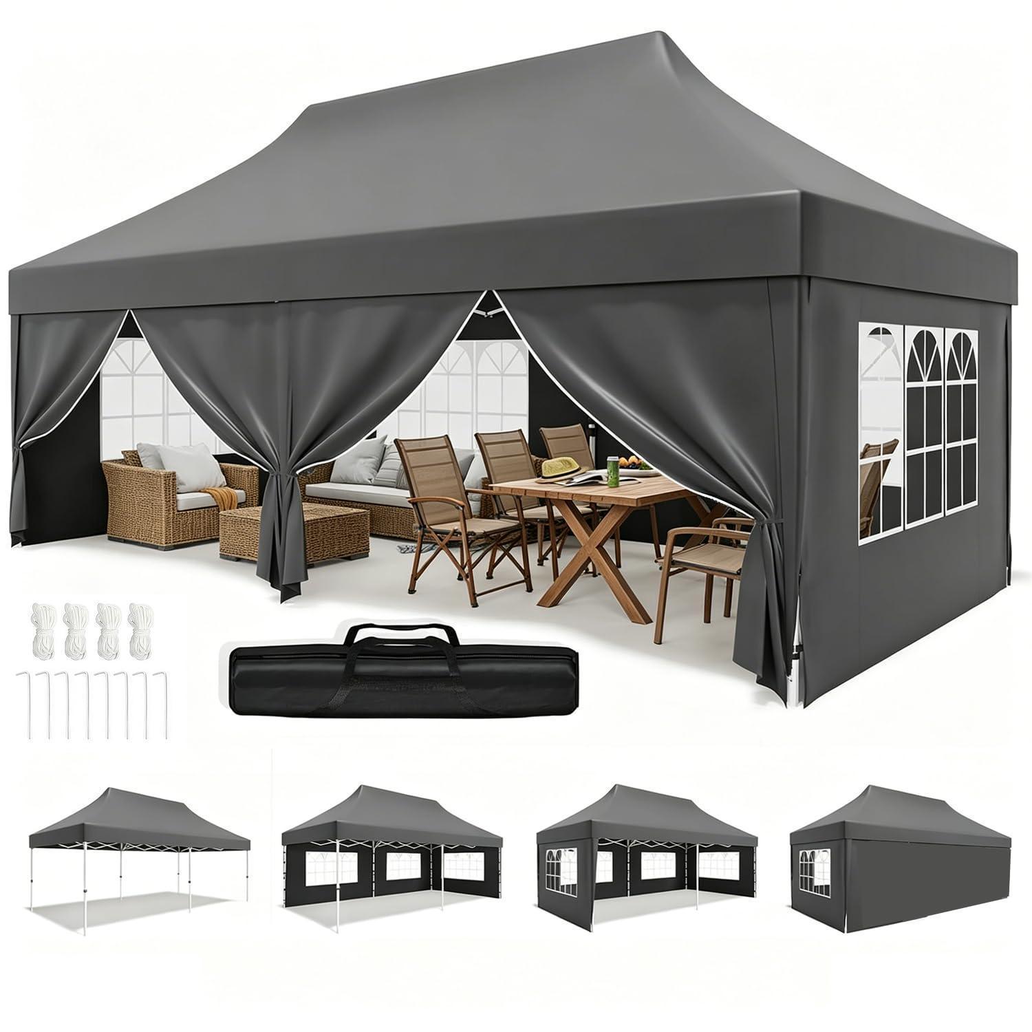 Faltpavillon 3x6m Grau Wasserdicht Uv Schutz 50+ Mit 4 Seitenwänden