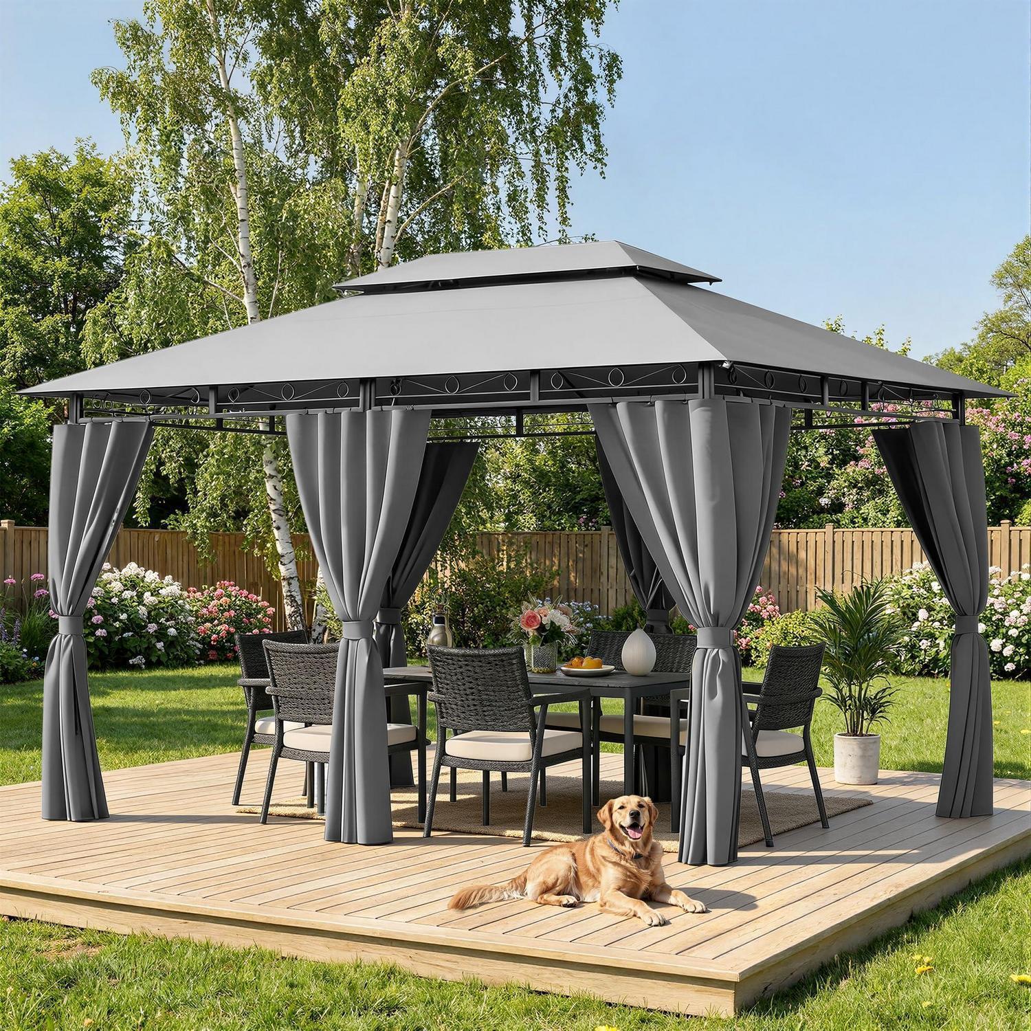 Gartenpavillon 3x4m Grau Wasserdicht Mit Seitenwänden Und Uv-schutz 50+