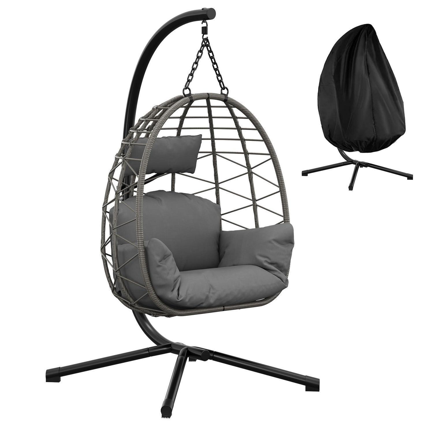 Hängesessel Mit Gestell Rattan Bis 150 Kg Belastbar, Indoor & Outdoor, Inkl. Schutzhülle