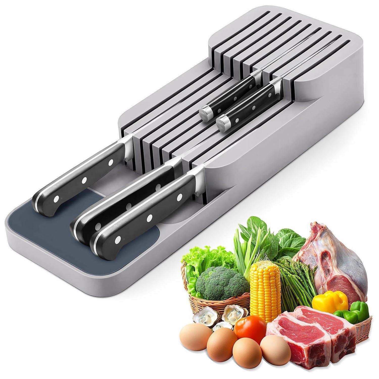 Messer Organizer Für Schublade, Küchenhelfer Mit Mehreren Schlitzen, Grau