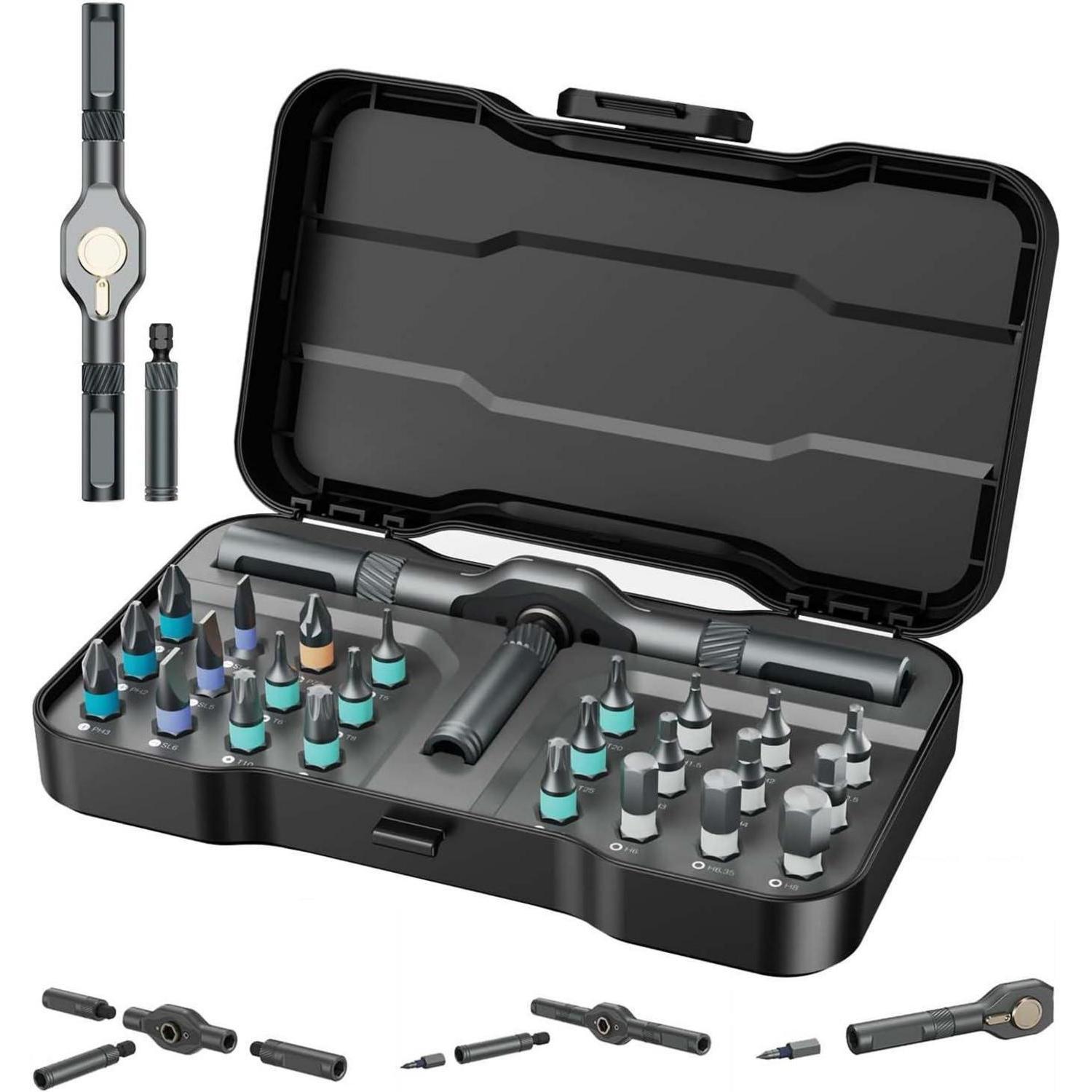 Ratschenschraubendreher Set 24in1 Mit 58-zahn-ratsche Und Magnetischen S2 Bits