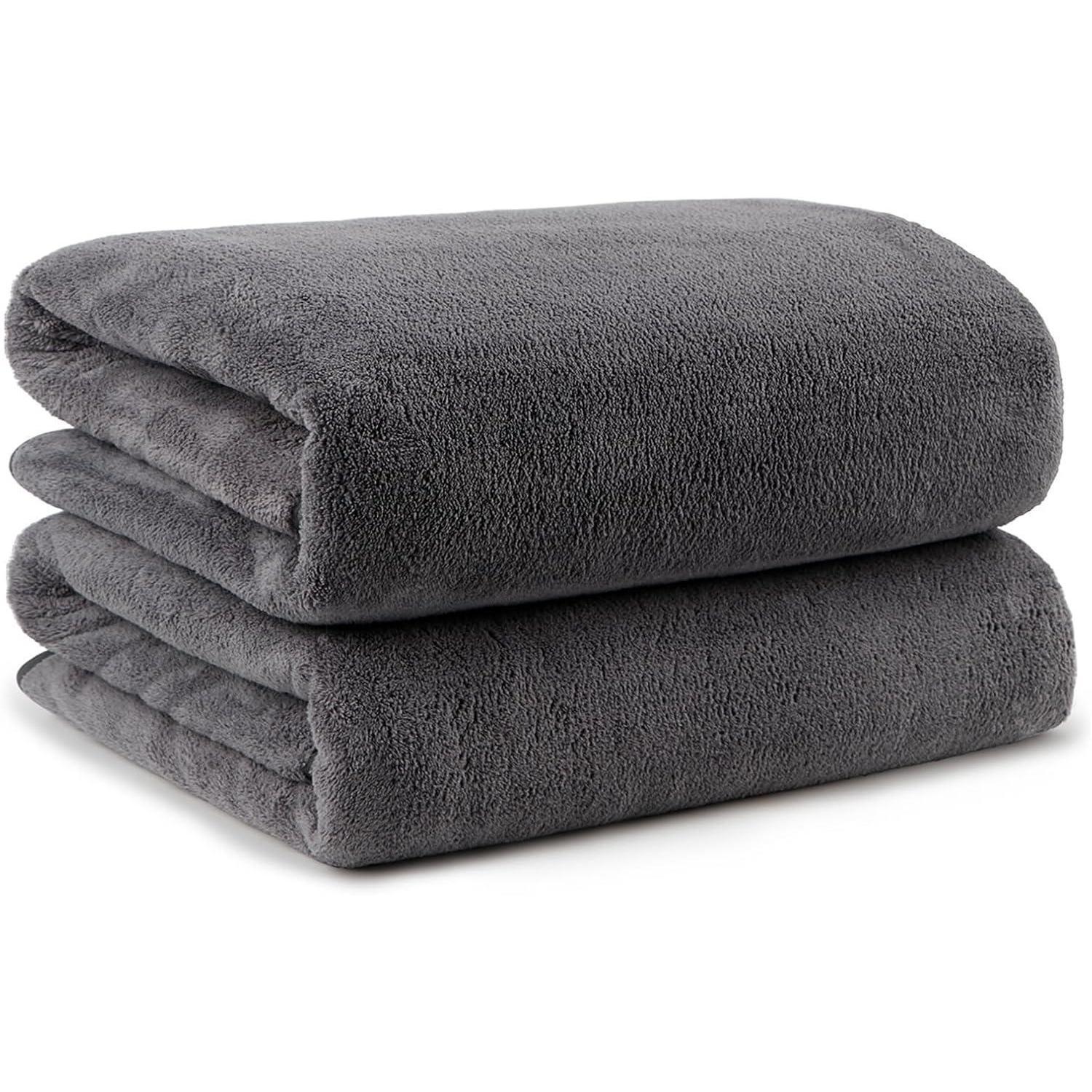 Badetuch-set 2 Stück Mikrofaser 68,6x137,2cm Grau Schnelltrocknend & Saugfähig