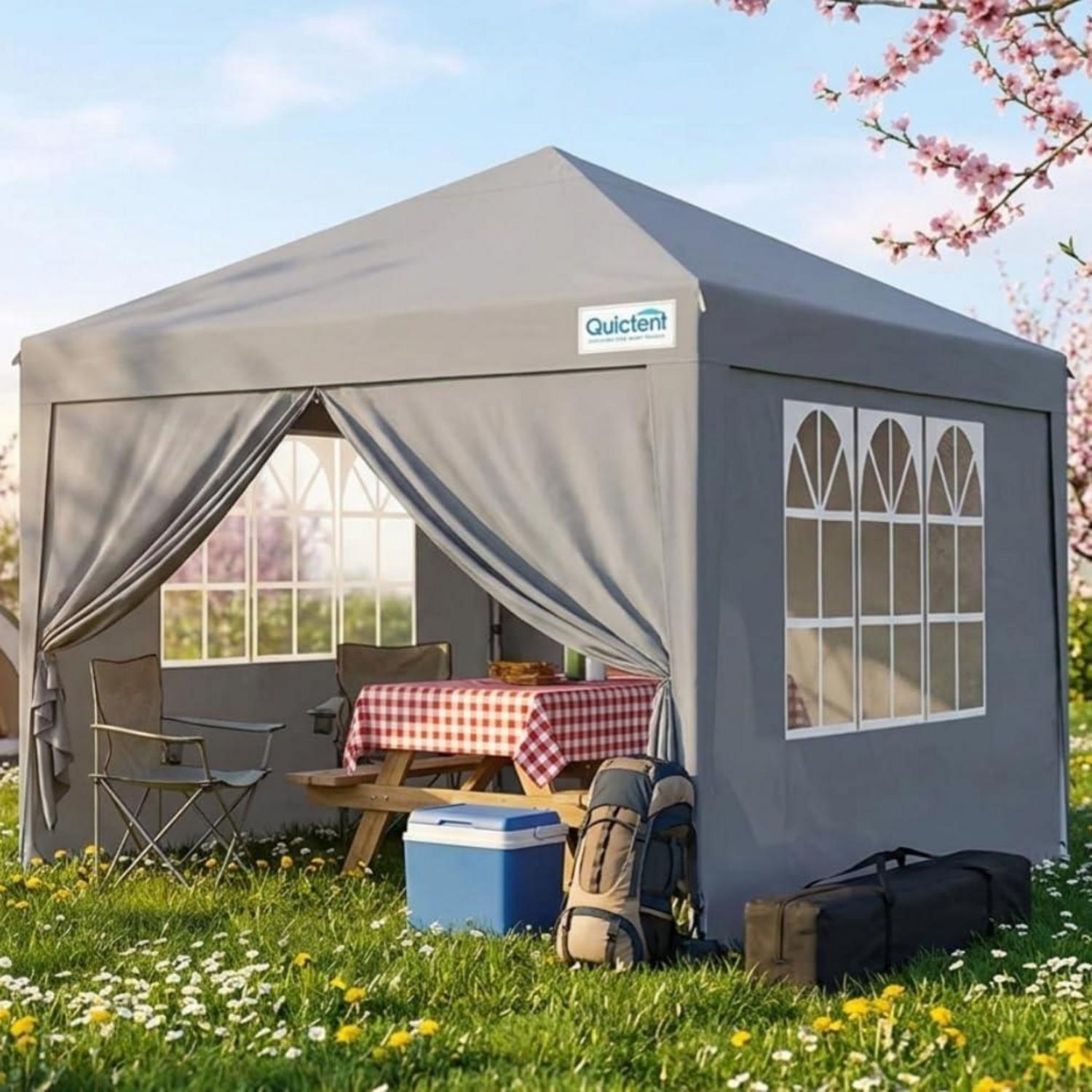 Faltpavillon 3x3m Wasserdicht Mit Seitenwänden, Uv-schutz 50+, Stahlrahmen, Grau