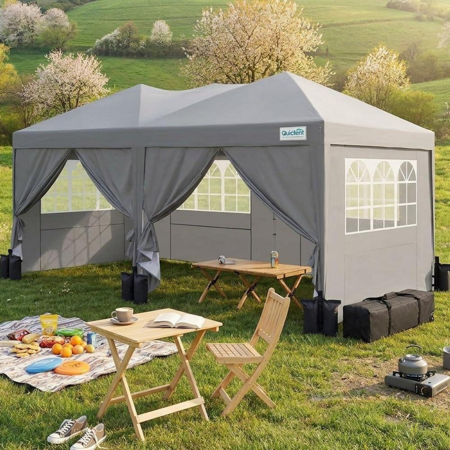 Faltpavillon 3x6m Wasserdicht Mit Seitenwänden, Uv-schutz 50+, Stahlrahmen, Grau