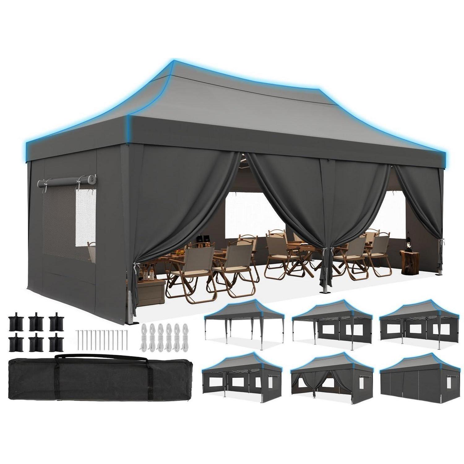 Faltpavillon 3x6m Wasserdicht Mit Seitenwänden, Uv-schutz, Stahlrahmen