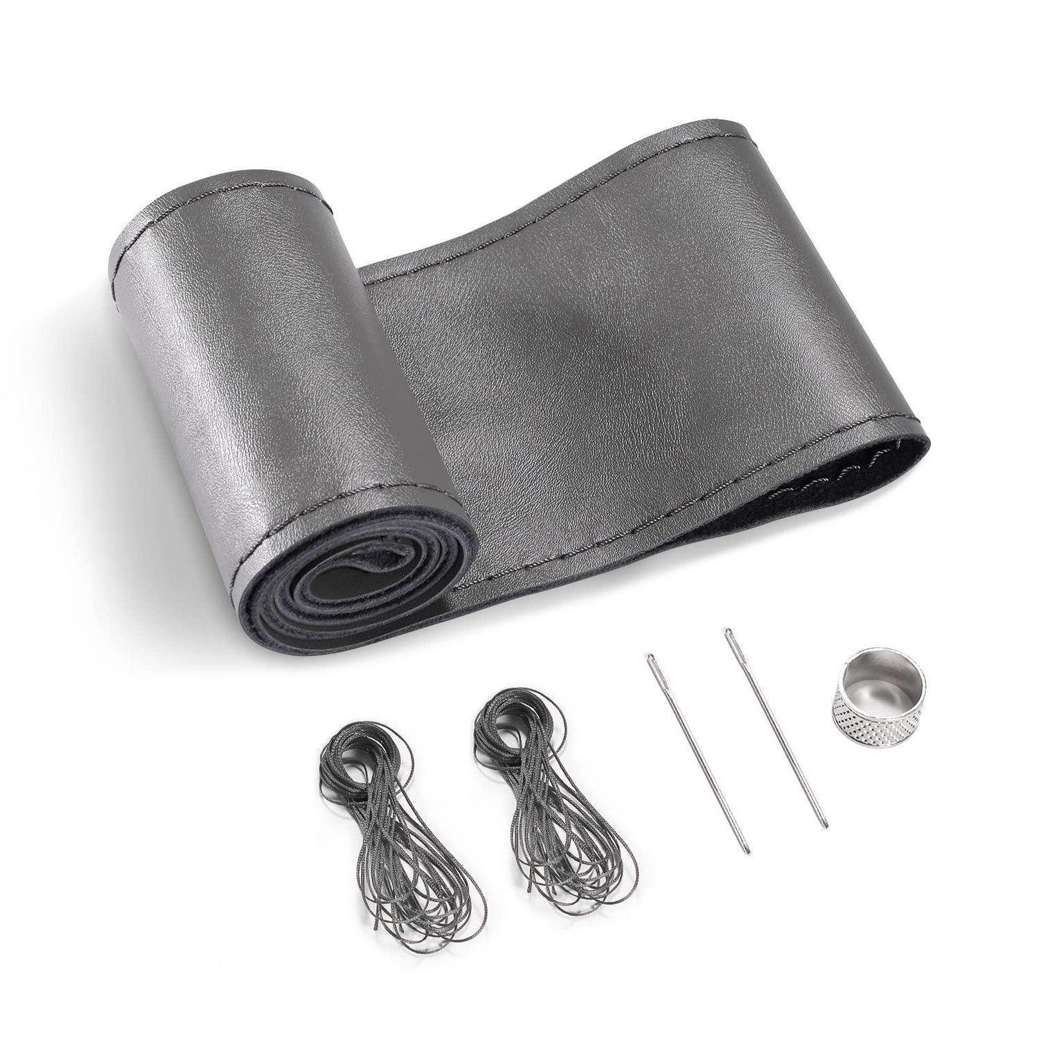 Lenkradabdeckung Aus Echtleder Zum Aufnähen Für 37-39 Cm Lenkräder, Grau