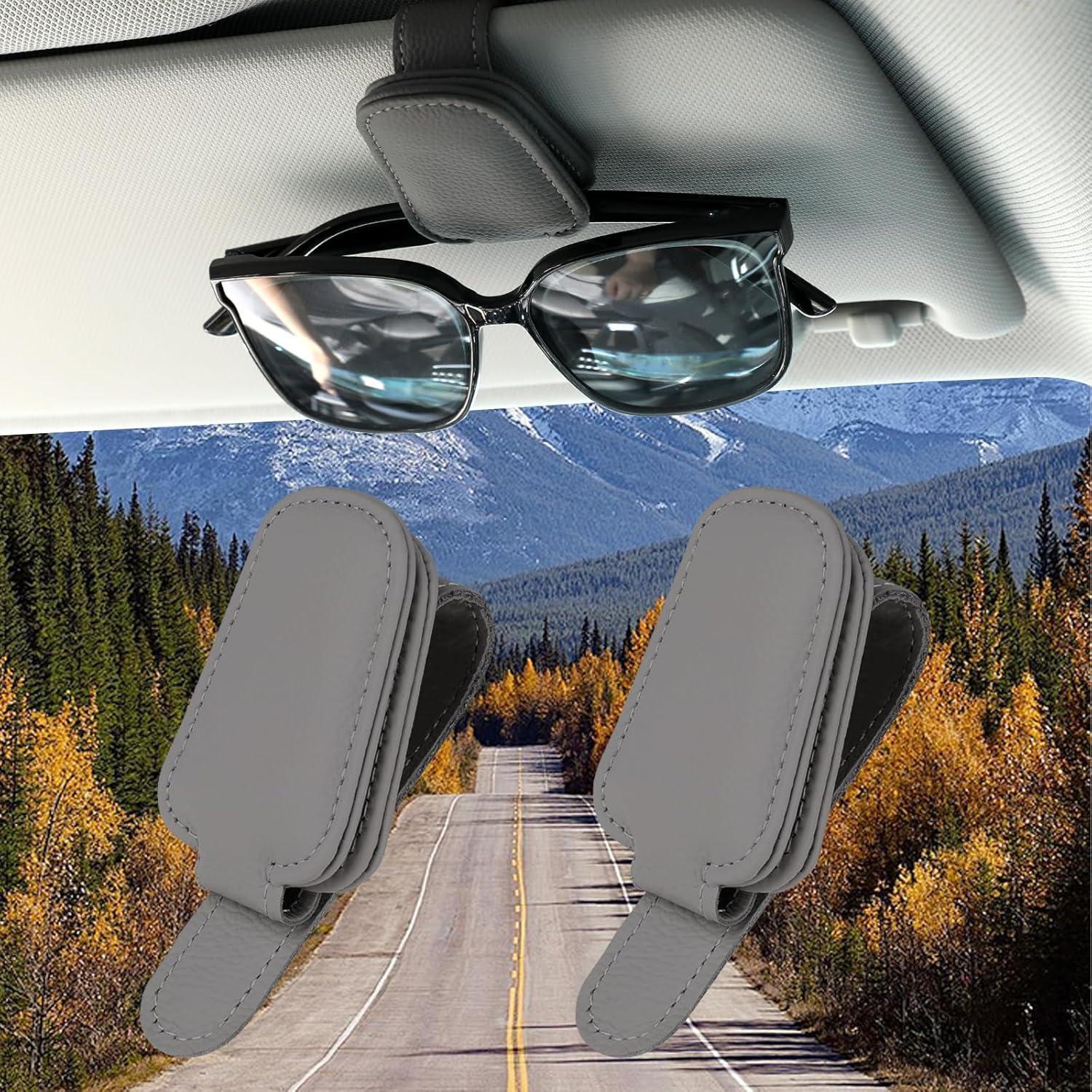 Sonnenbrillenhalter Für Auto Sonnenblende, 2er Pack Leder Magnetisch, Schwarz & Dunkelgrau