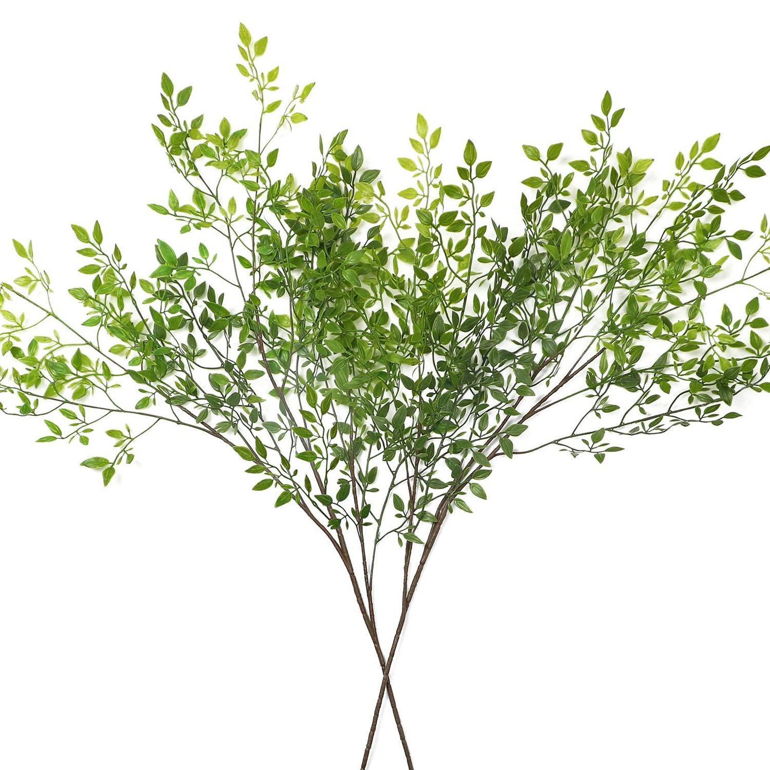 2x Künstliche Pflanzenstämme 110cm Nandina Zweige Grün Für Vasenfüllung