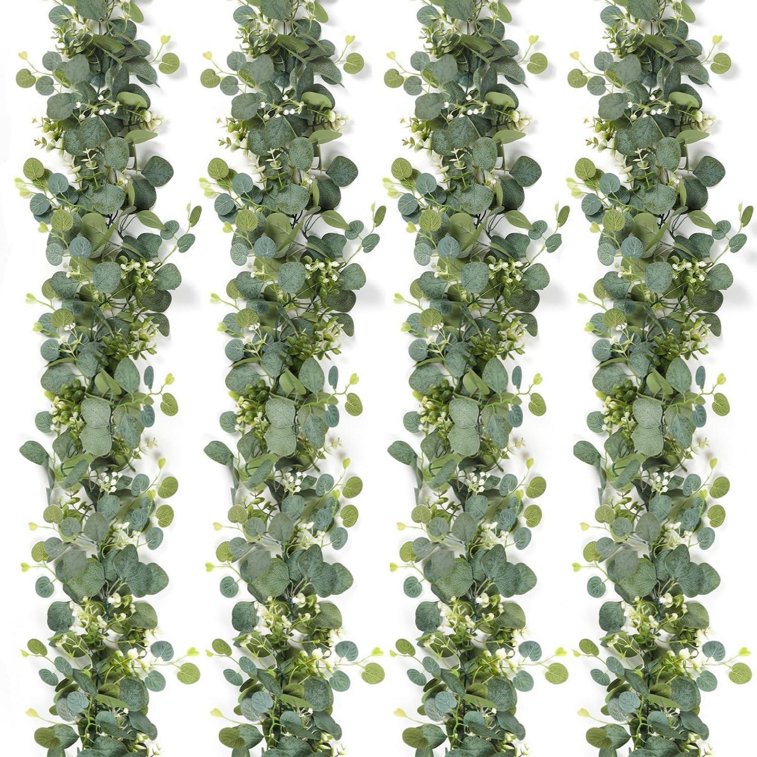 4er Set Künstliche Eukalyptus Girlande Mit Weißen Blüten, 180cm, Deko-pflanze