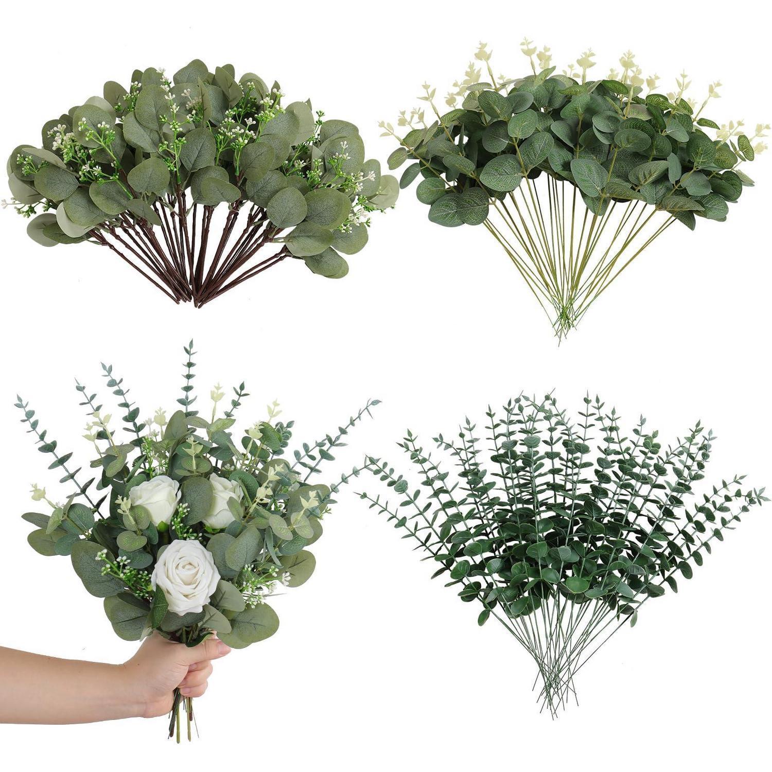 90 Stück Künstliche Eukalyptus Zweige, Kunstpflanzen Für Diy Blumenstrauß, Hochzeitsdeko