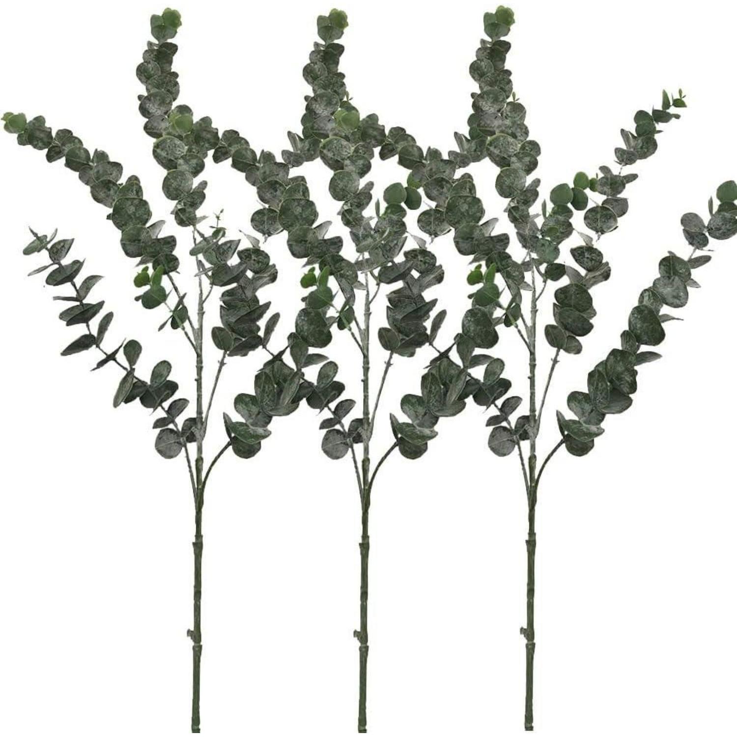 3x Künstliche Eukalyptus Zweige 88cm Graugrün Mit 5 Stielen Pro Ast
