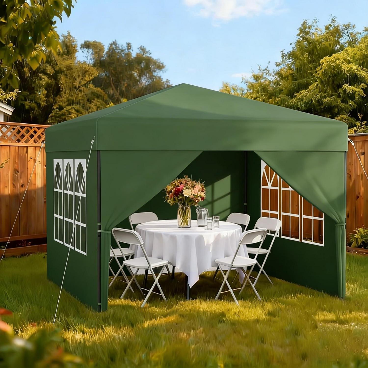 Faltpavillon 2.5x2.5m Grün Mit Seitenwänden, Wasserdicht, Höhenverstellbar