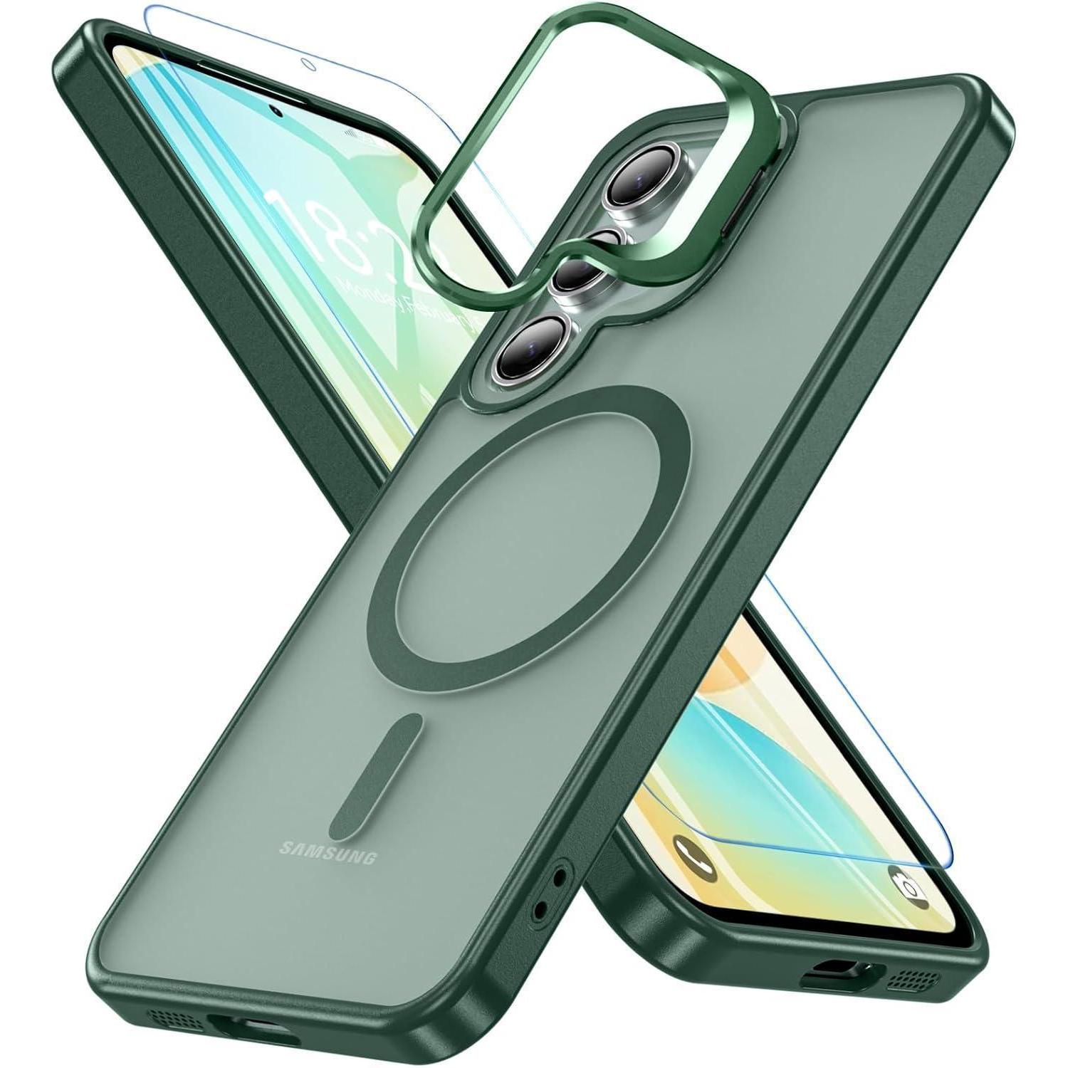 Hülle Für Samsung Galaxy S24 Fe Mit Magsafe, Ring-ständer, Displayschutzfolie (grün)