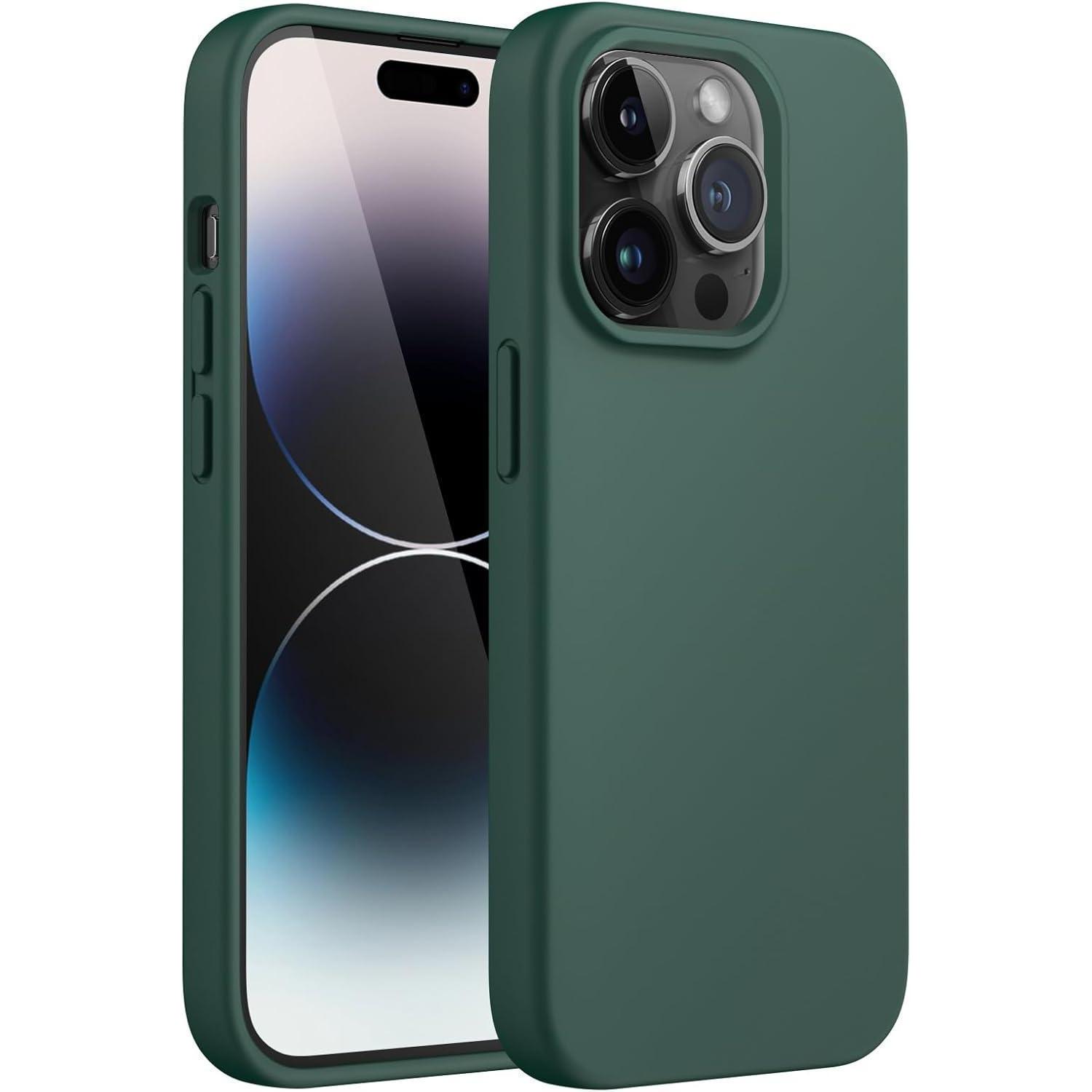Silikon Hülle Für Iphone 14 Pro 6,1 Zoll, Stoßfest Mit Mikrofaser-futter, Nachtgrün