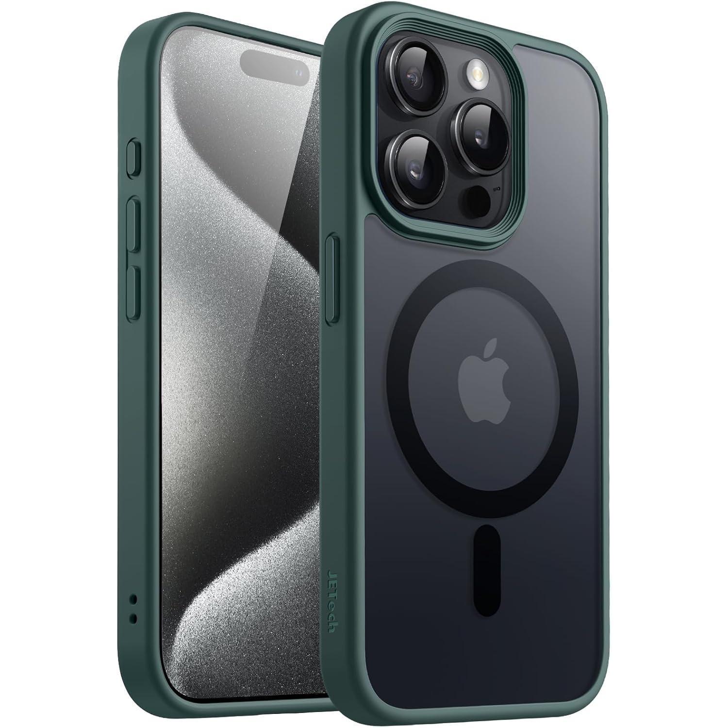 Schutzhülle Magsafe Für Iphone 15 Pro 6,1 Zoll, Durchscheinend Matt, Stoßfest, Dunkelgrün