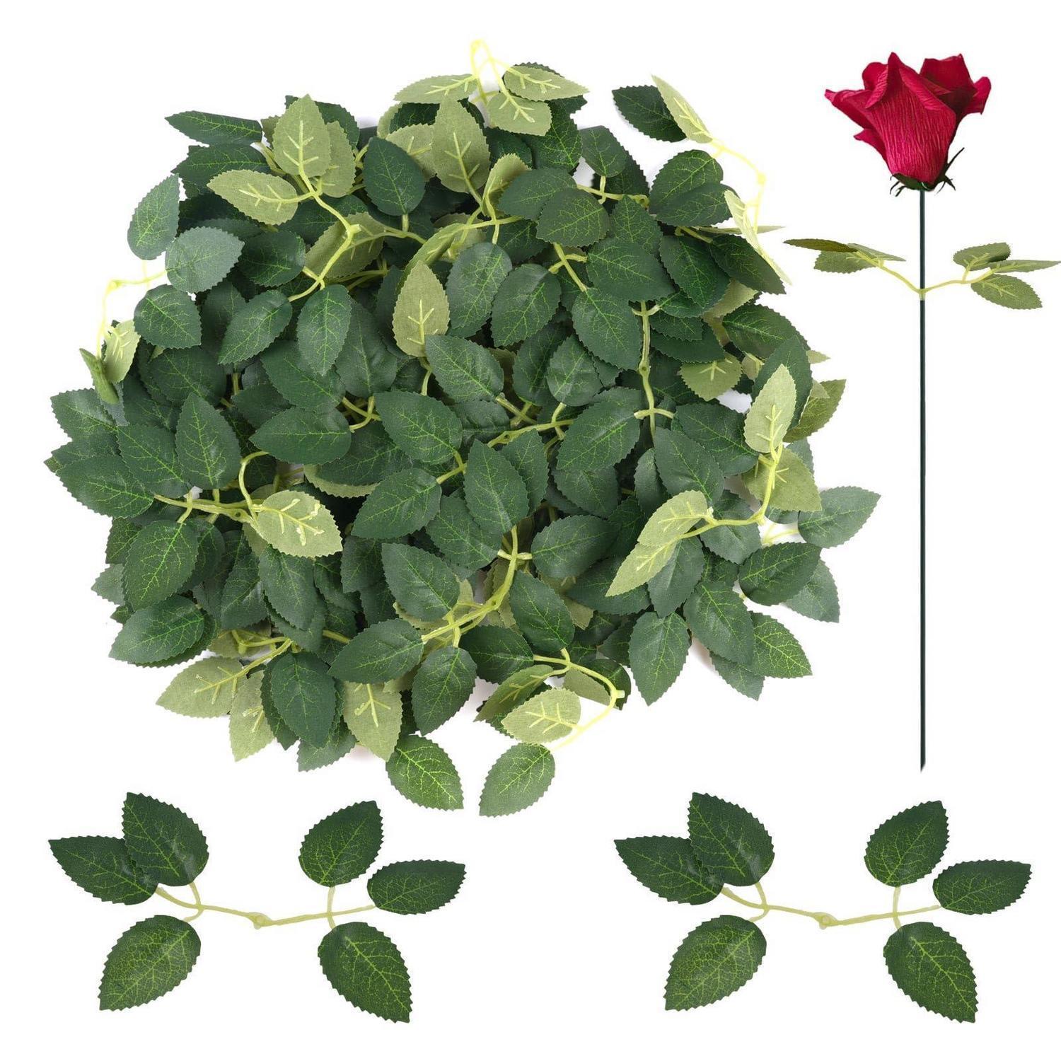 Künstliche Rosenblätter 60 Stück, Deko Grün Blatt, Rattanblätter, Kunstpflanzen
