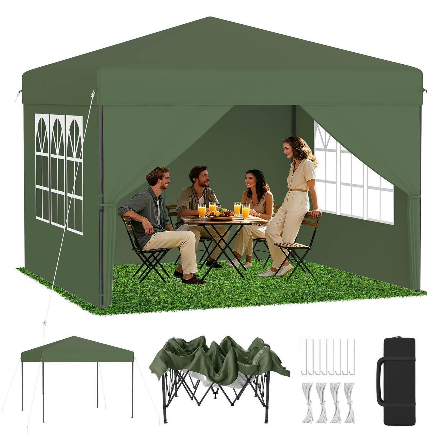 Faltpavillon 3x3m Mit One-touch Lift, 3-fach Höhenverstellung, Inkl. Seitenwände