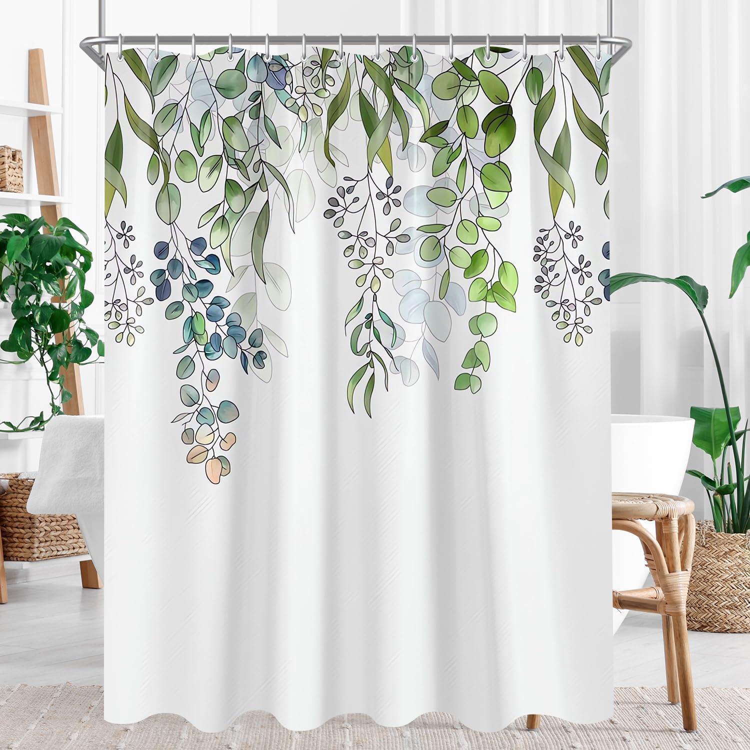 Duschvorhang 150x200cm Grün Blätter Antischimmel Wasserabweisend Waschbar Polyester Mit Ringen