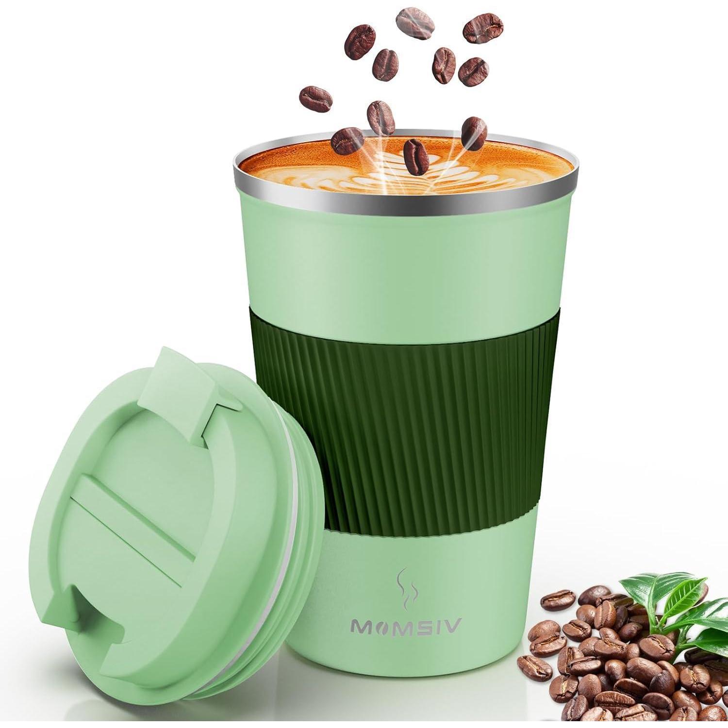 Isolierbecher 380ml Edelstahl Vakuum Reisebecher Auslaufsicher Mit Deckel Grün