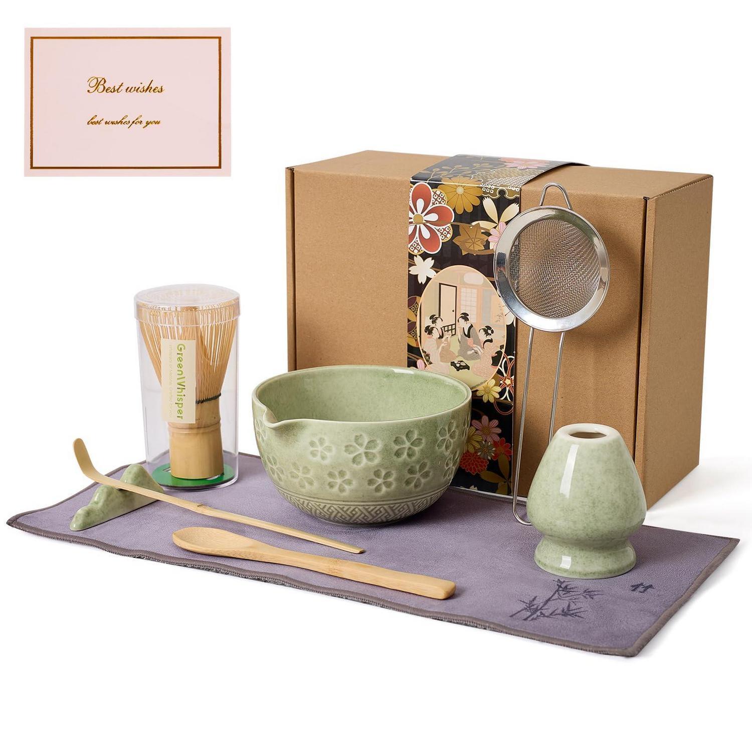 Matcha Zubereitungsset 8-teilig Mit Bambus Chasen Und Keramikschale, Grün