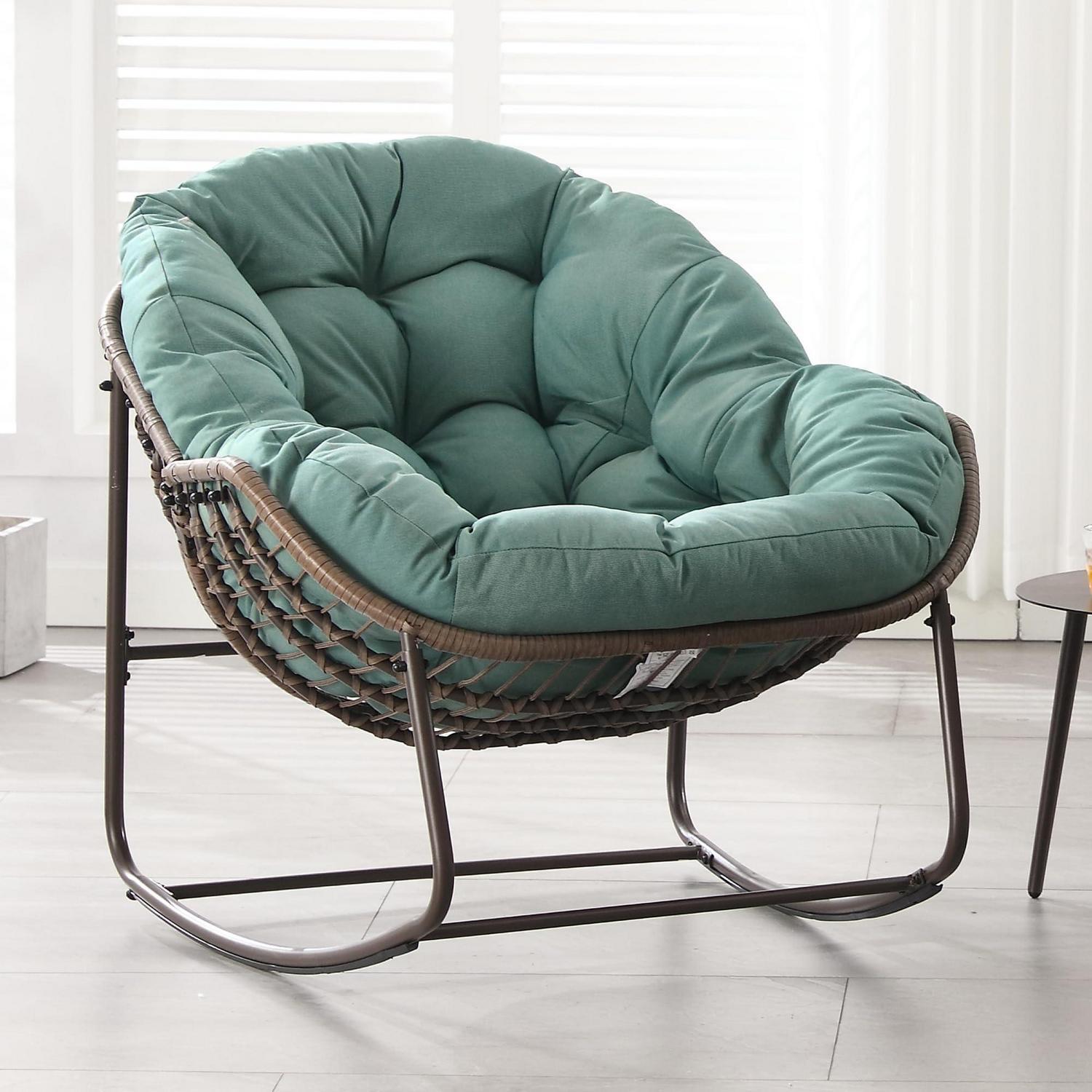 Gepolsterter Papasan Schaukelstuhl Für Innen & Außen, Extra Breit, Grasgrün