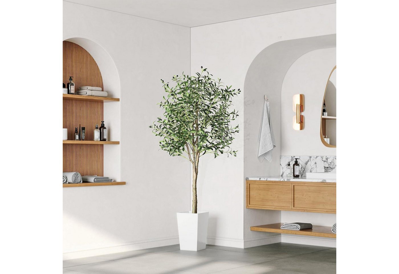 Künstlicher Olivenbaum 180cm Mit Früchten, Kunstpflanze Für Wohnzimmer & Büro Bild 4