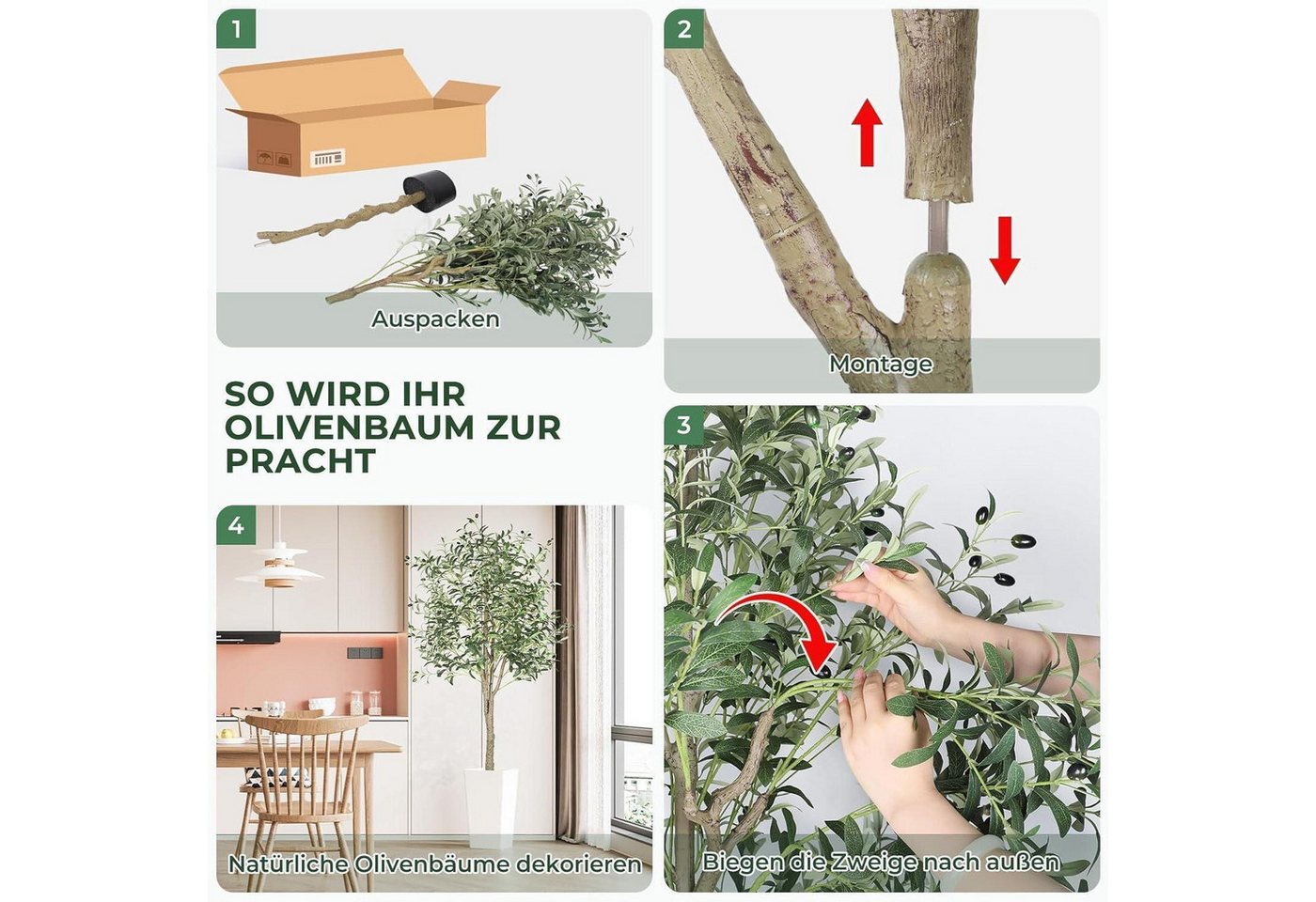 Künstlicher Olivenbaum 180cm Mit Früchten, Kunstpflanze Für Wohnzimmer & Büro Bild 5