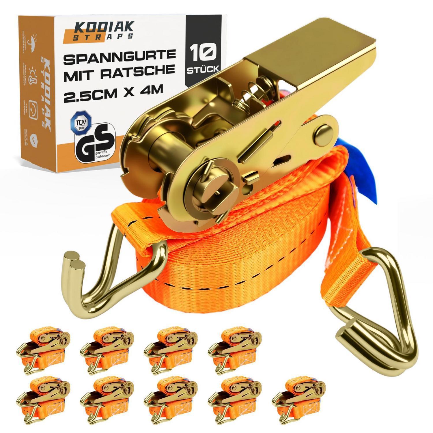 10x Spanngurte 4m 1000kg Mit Ratsche Und Haken, 25mm, Tüv/gs Geprüft