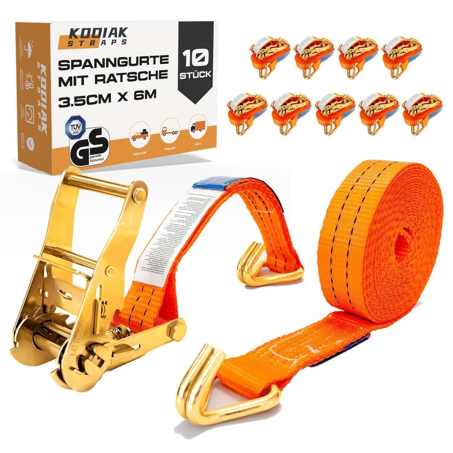 10x Spanngurte 6m 2000kg Mit Ratsche Und Haken, 35mm, Tüv/gs Geprüft