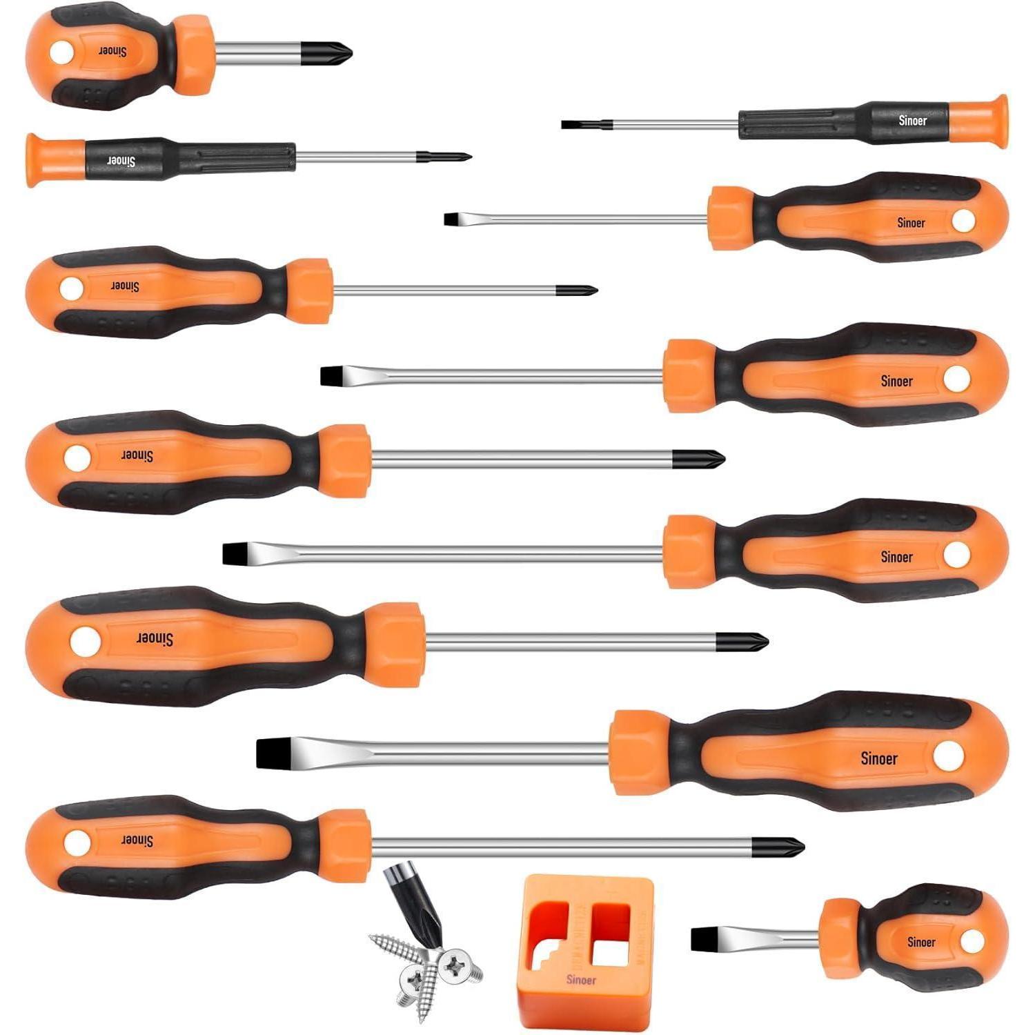 13-teiliges Magnetschraubendreher-set Mit Kreuzschlitz- Und Flachkopfspitzen, Chrom-vanadium-stahl