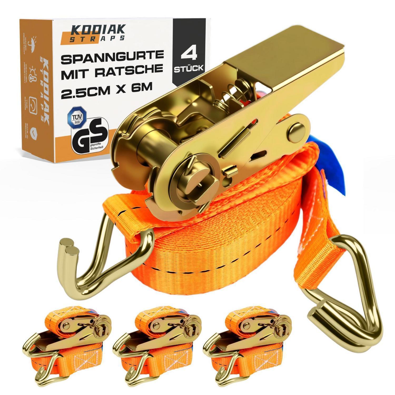 4x Spanngurte 6m Mit Ratsche Und Haken, 25mm, 1000kg, Tüv/gs Geprüft