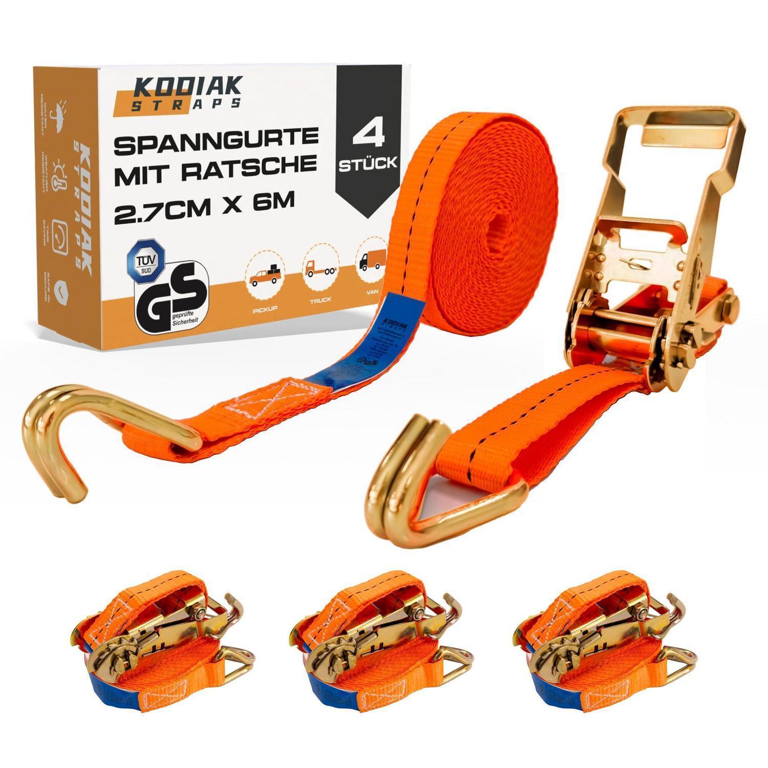 4x Spanngurte 6m 1500kg Mit Ratsche Und Haken, 27mm, Tüv/gs Geprüft