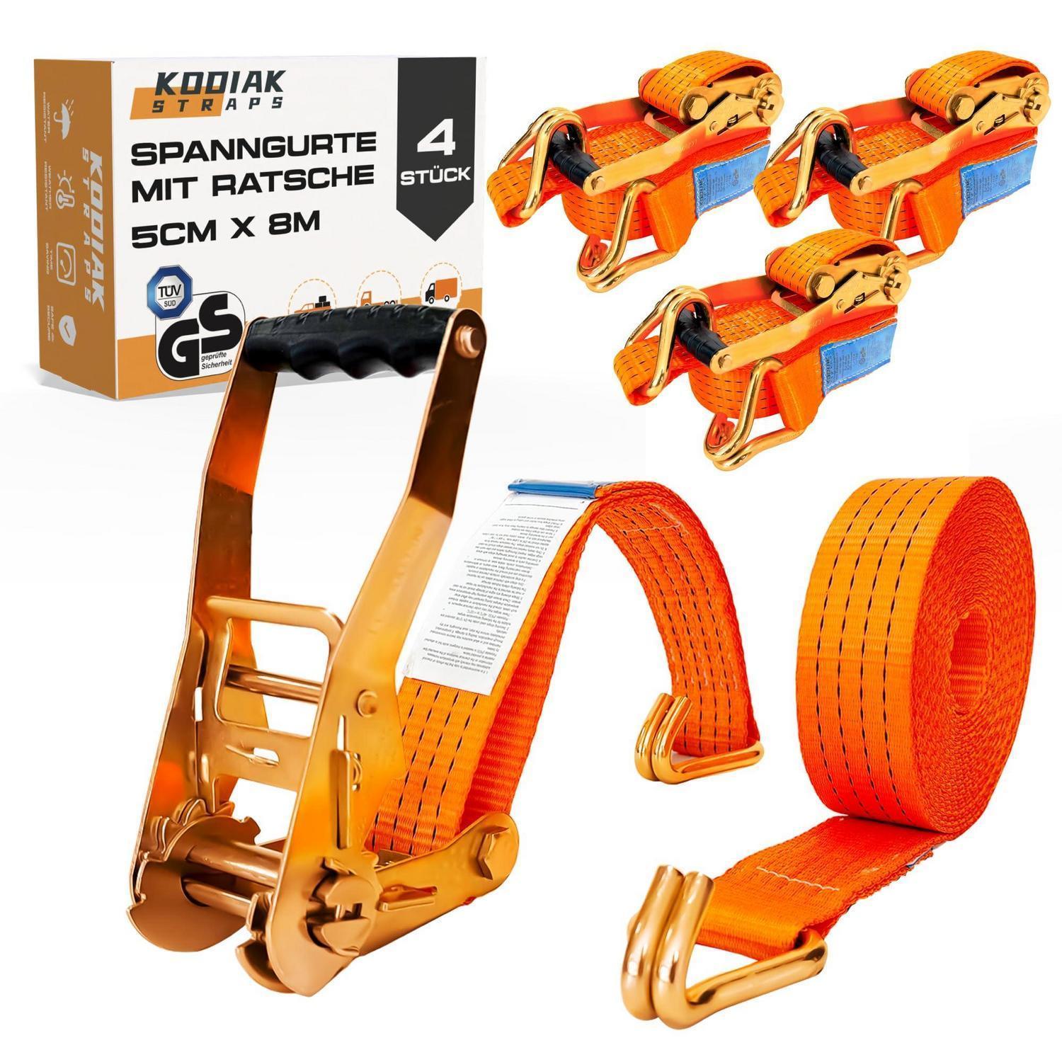 4x Spanngurte 8m 50mm Mit Ratsche Und Haken, 4000kg, Tüv/gs Geprüft
