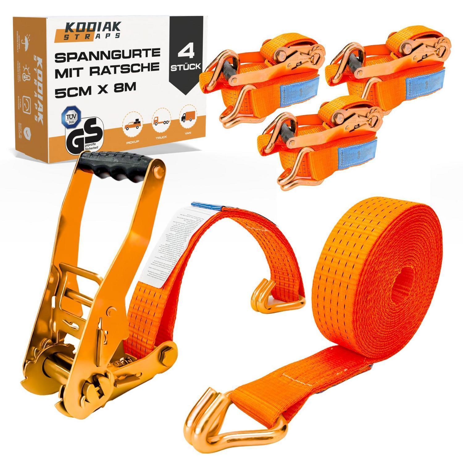 4x Spanngurte 8m 50mm Mit Ratsche Und Haken, 5000kg, Tüv/gs Geprüft