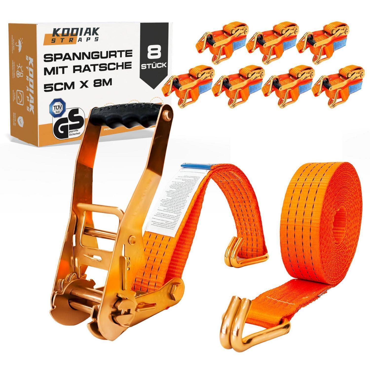 8er Set Spanngurte 8m X 50mm Mit Ratsche Und Haken, 4000kg, Tüv/gs Geprüft