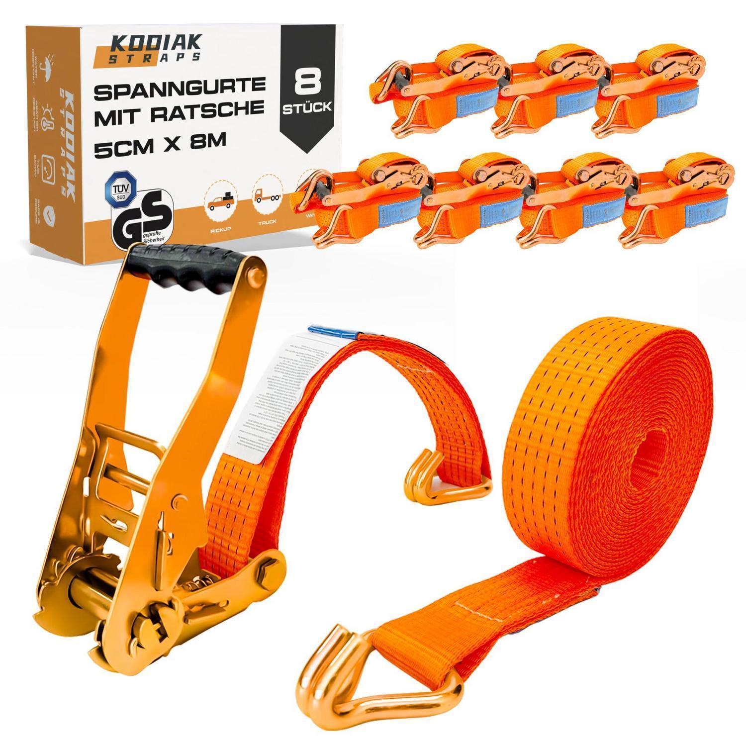 8er Set Spanngurte 50mm X 8m Mit Ratsche Und Haken, 5000kg, Tüv/gs Geprüft