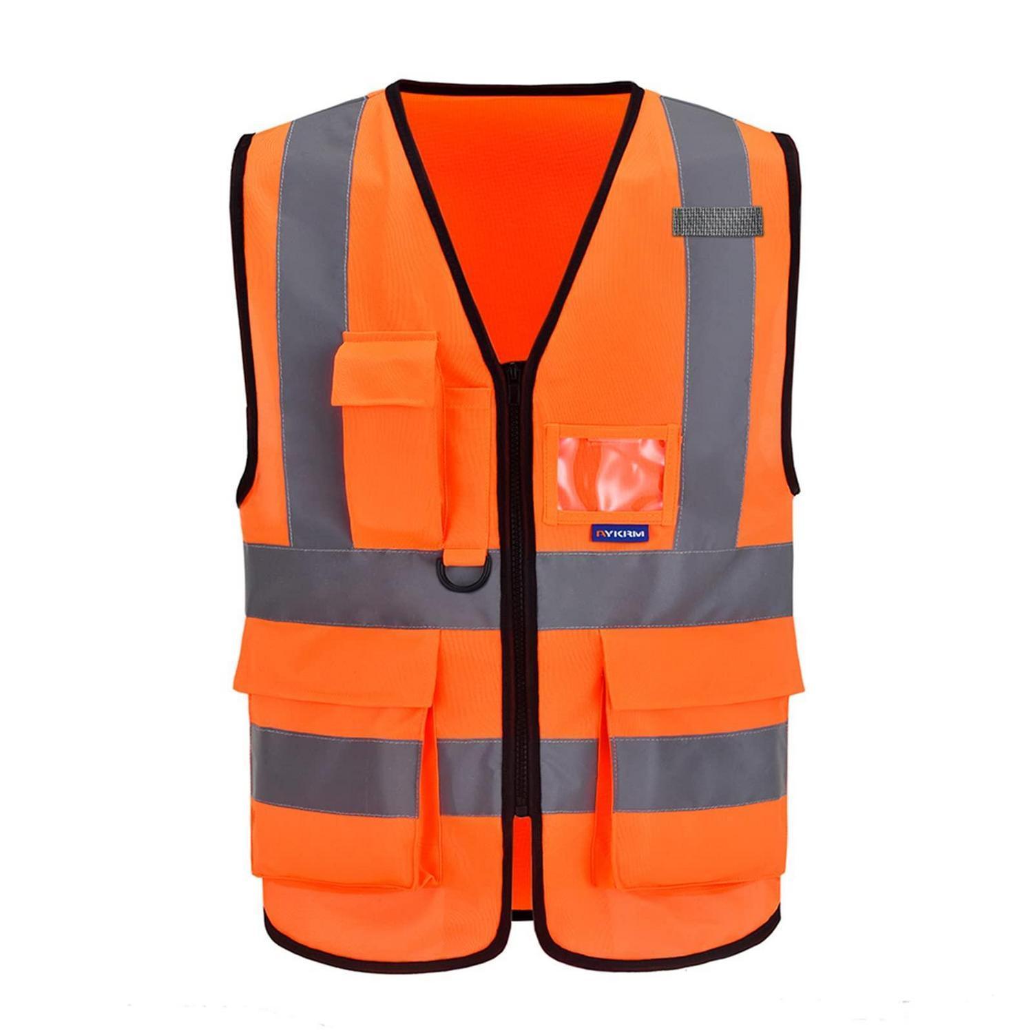 Warnweste Mit Reflektorstreifen, Reißverschluss Und Taschen, Größe 4xl-5xl, Orange