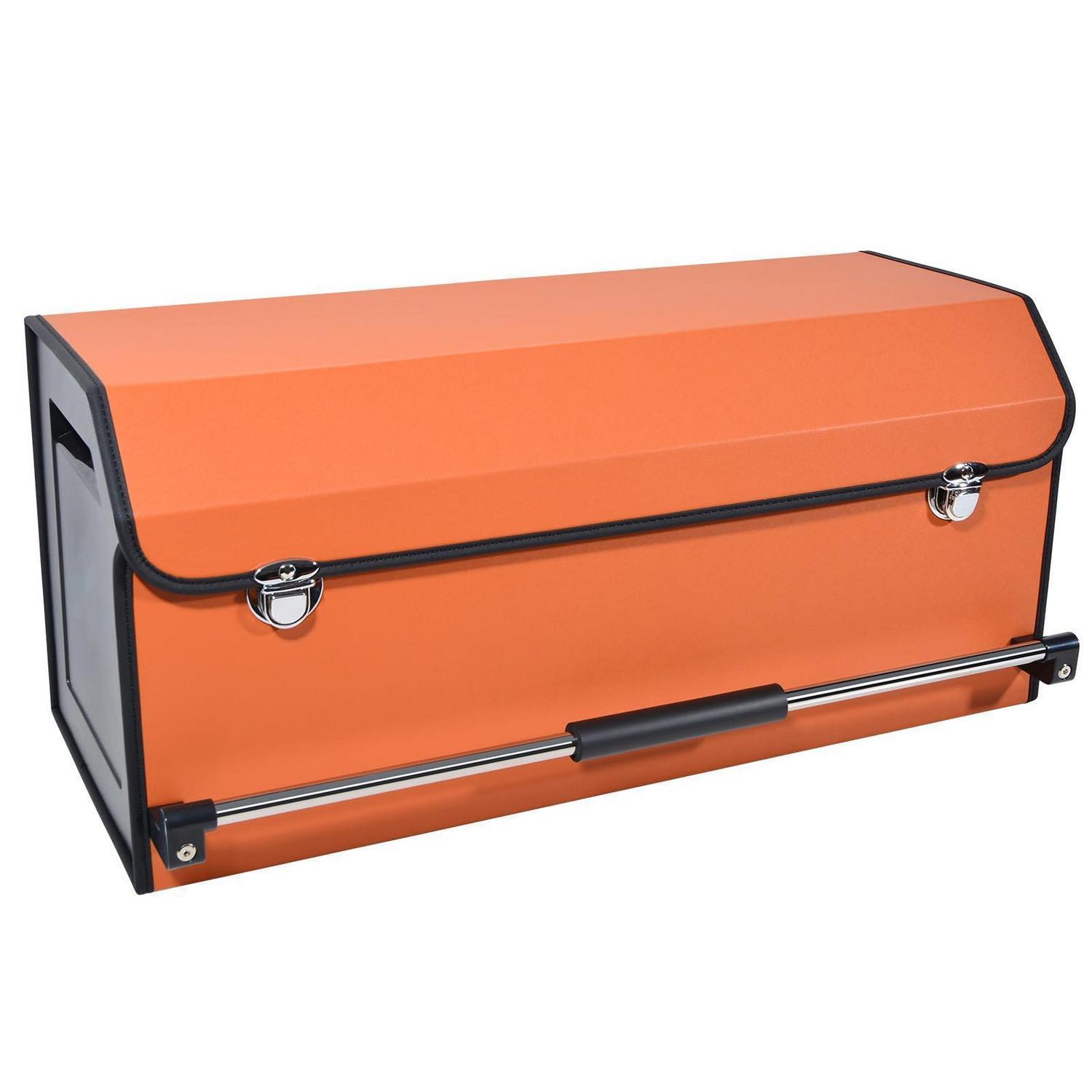 Kofferraum Organizer Mit Deckel, 60l Faltbar, Leder, Push-pull-griff, Orange