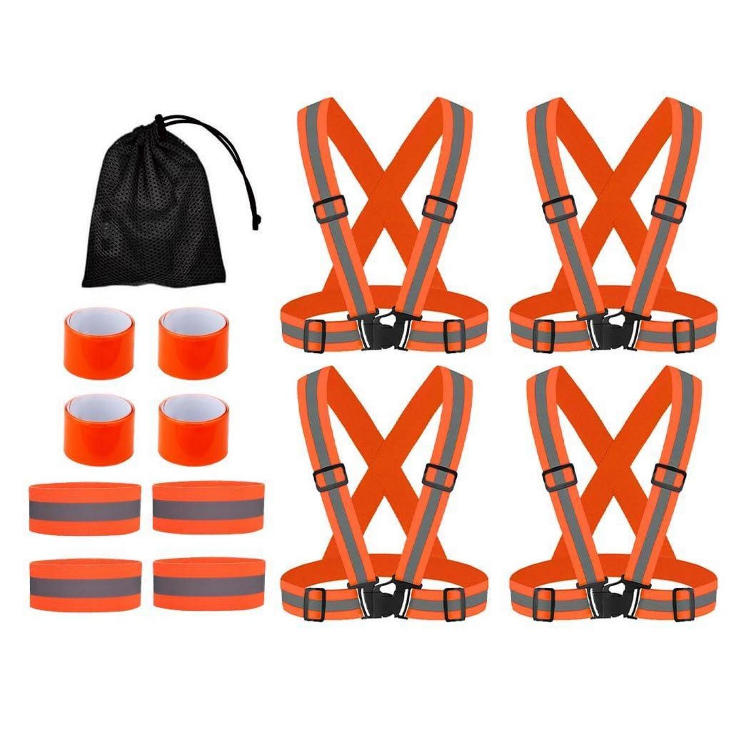 Reflektierende Warnwesten Set 4 Stück Mit Armbändern Und Netzbeutel