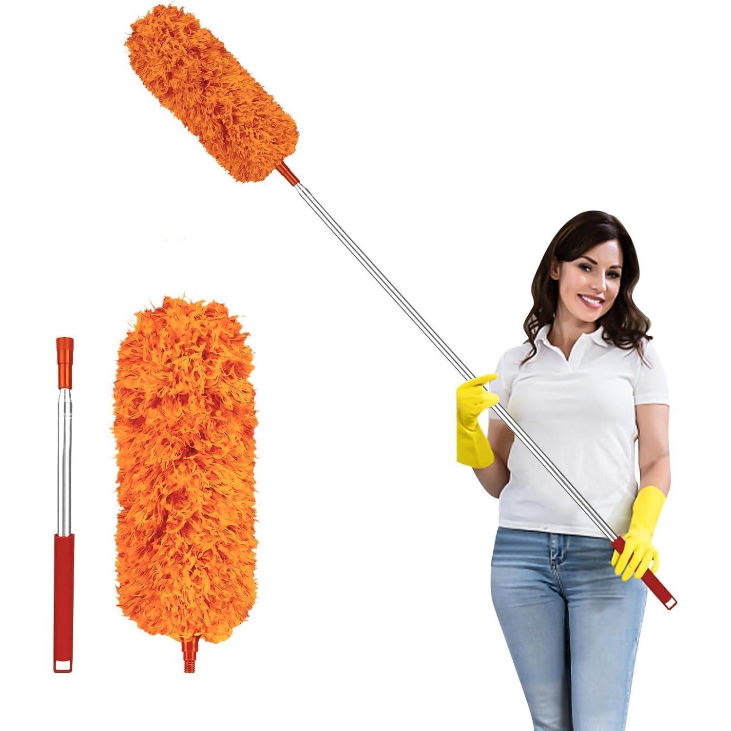 Teleskop Staubwedel Ausziehbar Bis 237cm, Waschbar, Mit Silikonkappe, Orange