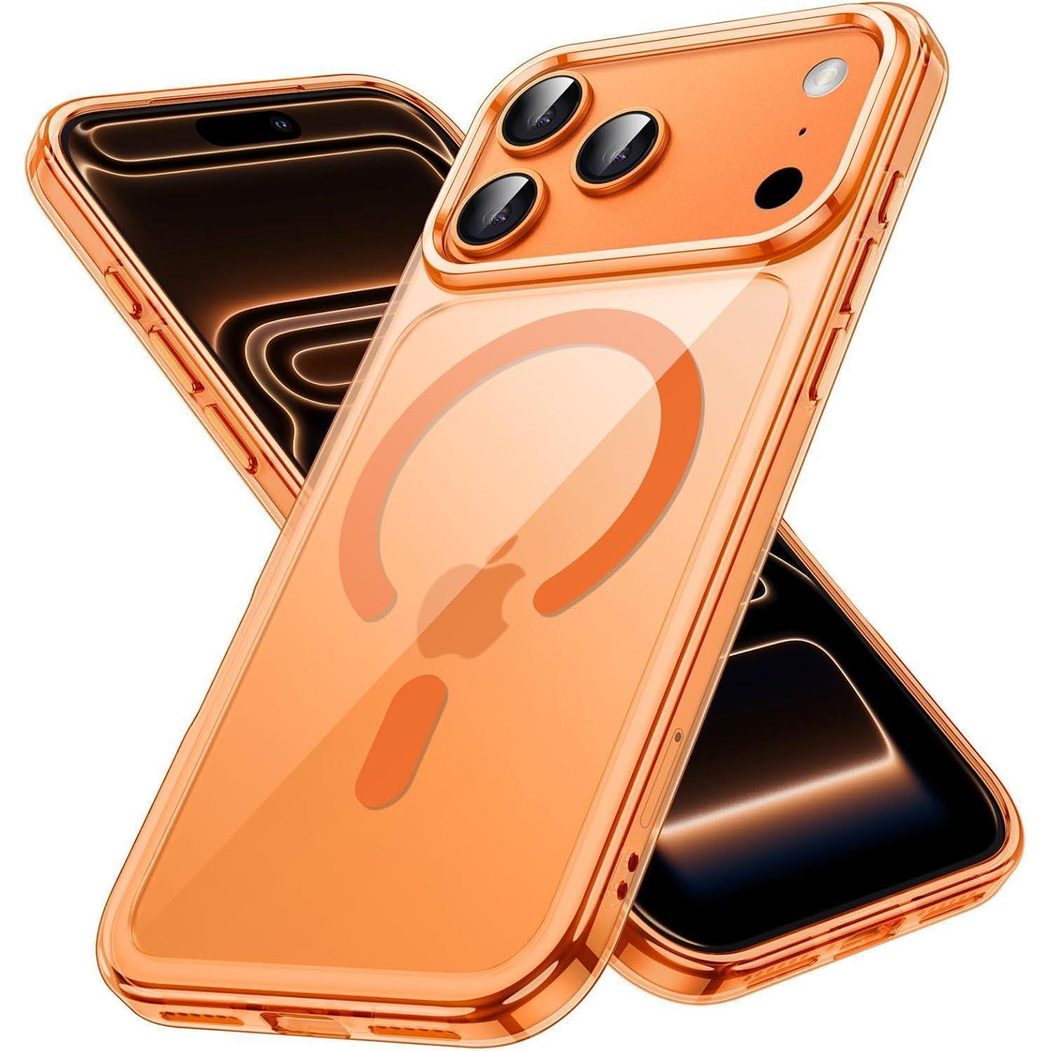 Magnetische Hülle Für Iphone 17 Pro Max 6,9 Zoll, Transparent, Stoßfest, Magsafe Kompatibel, Orange